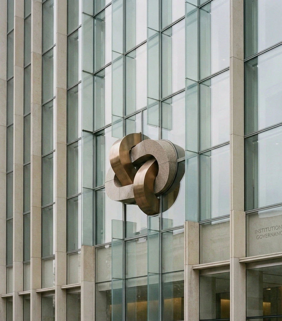 Modern architectural facade representing corporate governance and institutional stability